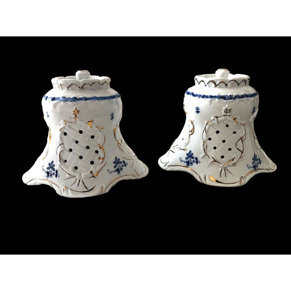 PAIR! Antique Vtg White Blue Unicorn Goddess Lamp Shade Set 2 Porcelain Romantic - Picture 1 of 11